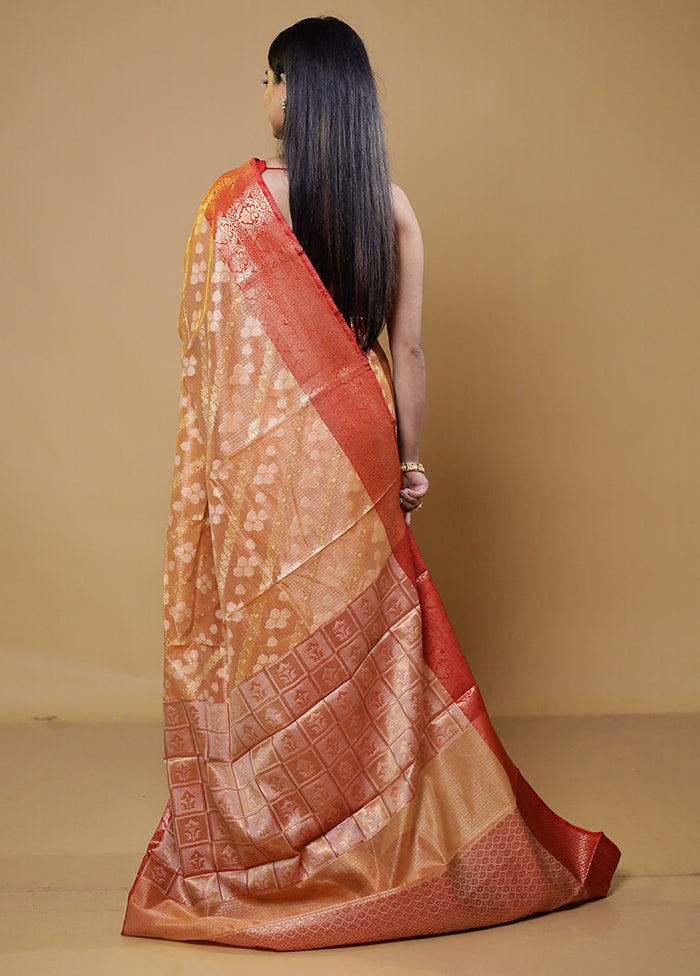 Orange Kora Silk Saree With Blouse Piece