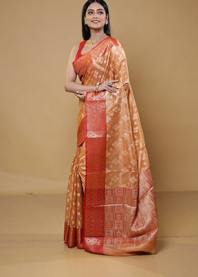 Orange Kora Silk Saree With Blouse Piece