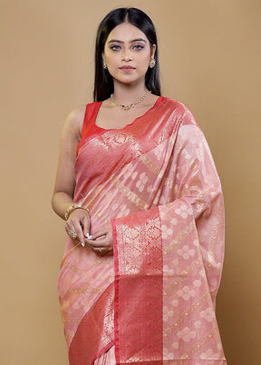 Pink Kora Silk Saree With Blouse Piece