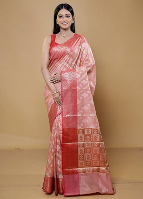 Pink Kora Silk Saree With Blouse Piece