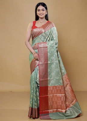 Green Kora Silk Saree With Blouse Piece