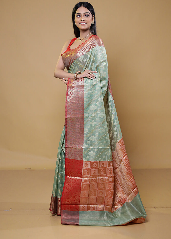 Green Kora Silk Saree With Blouse Piece