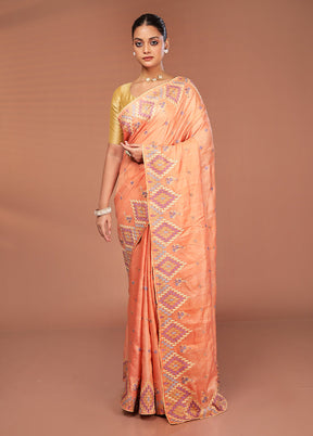 Peach Tussar Pure Silk Saree With Blouse Piece