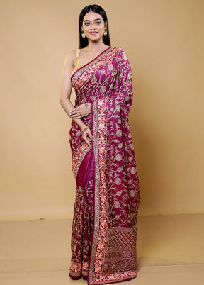 Purple Handloom Tussar Pure Silk Saree With Blouse Piece