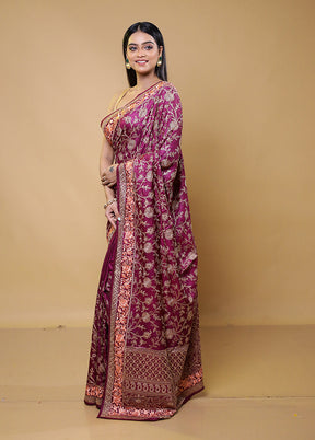 Purple Handloom Tussar Pure Silk Saree With Blouse Piece