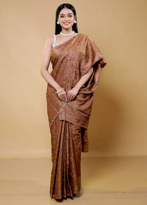 Rust Handloom Tussar Pure Silk Saree With Blouse Piece