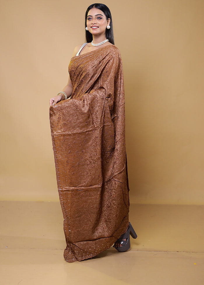 Rust Handloom Tussar Pure Silk Saree With Blouse Piece