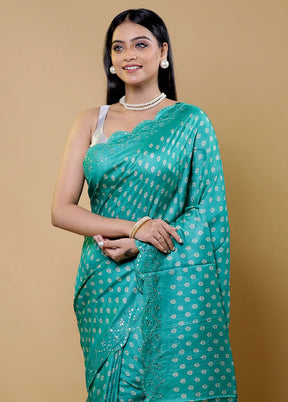 Green Handloom Tussar Pure Silk Saree With Blouse Piece