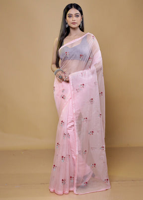 Pink Organza Saree With Blouse Piece