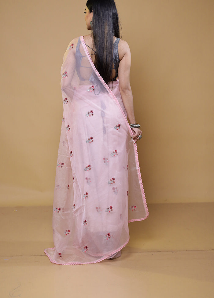 Pink Organza Saree With Blouse Piece