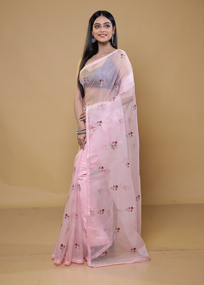 Pink Organza Saree With Blouse Piece