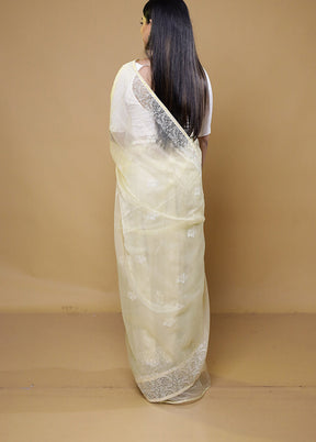 Cream Organza Saree With Blouse Piece