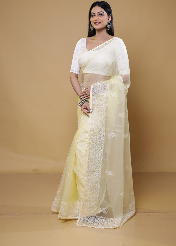 Cream Organza Saree With Blouse Piece