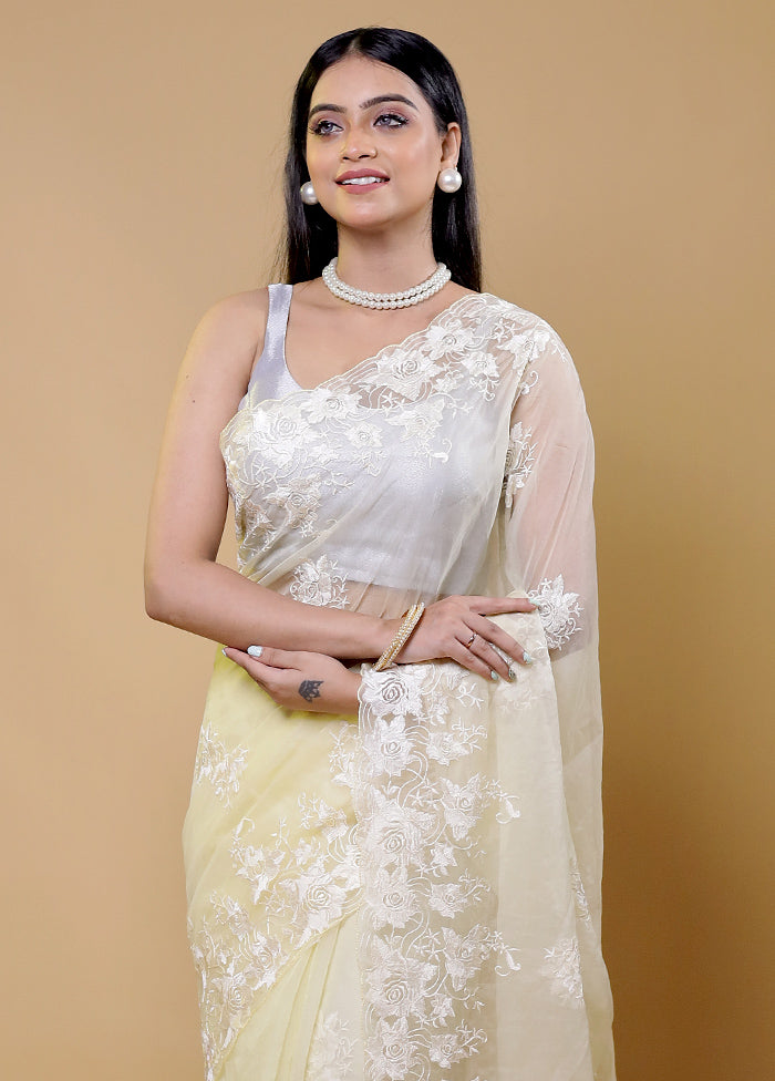 White Organza Saree With Blouse Piece