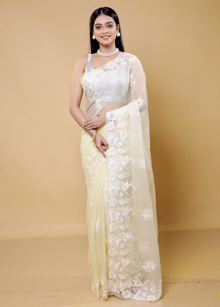 White Organza Saree With Blouse Piece