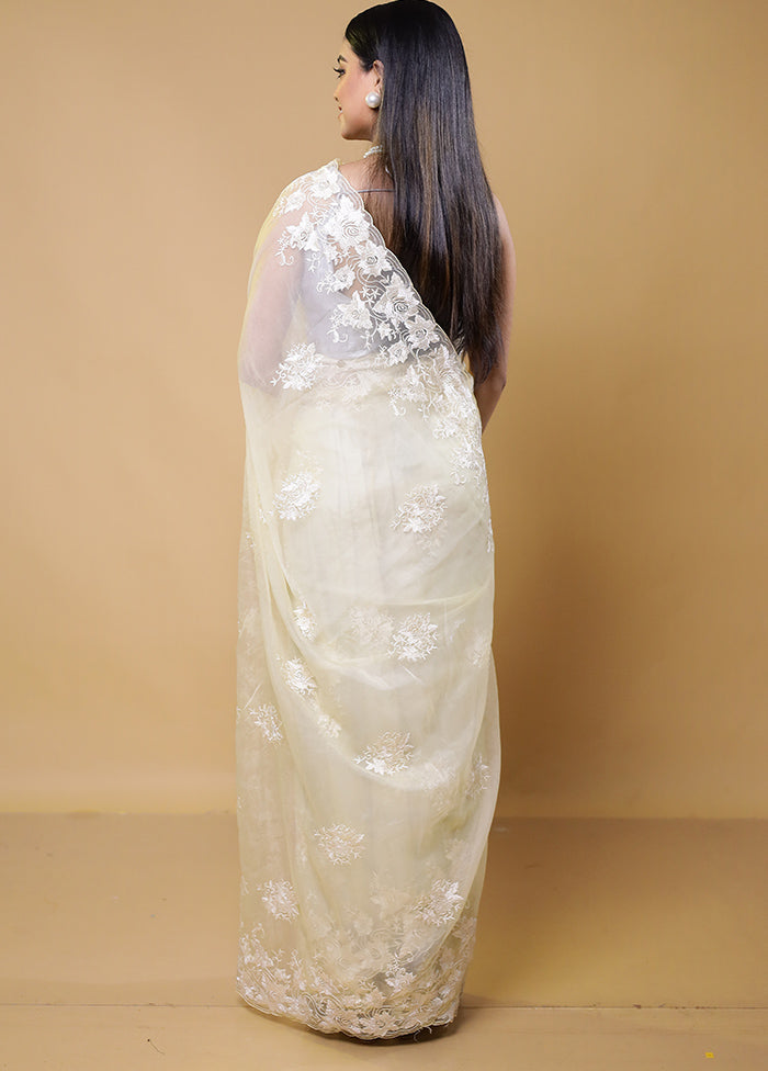 White Organza Saree With Blouse Piece