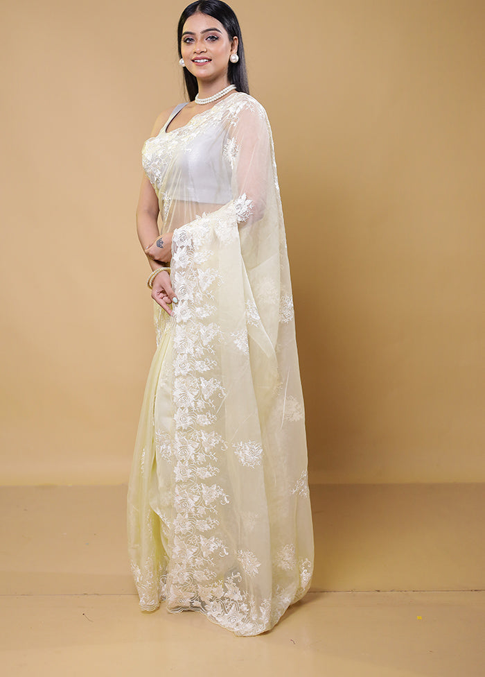 White Organza Saree With Blouse Piece