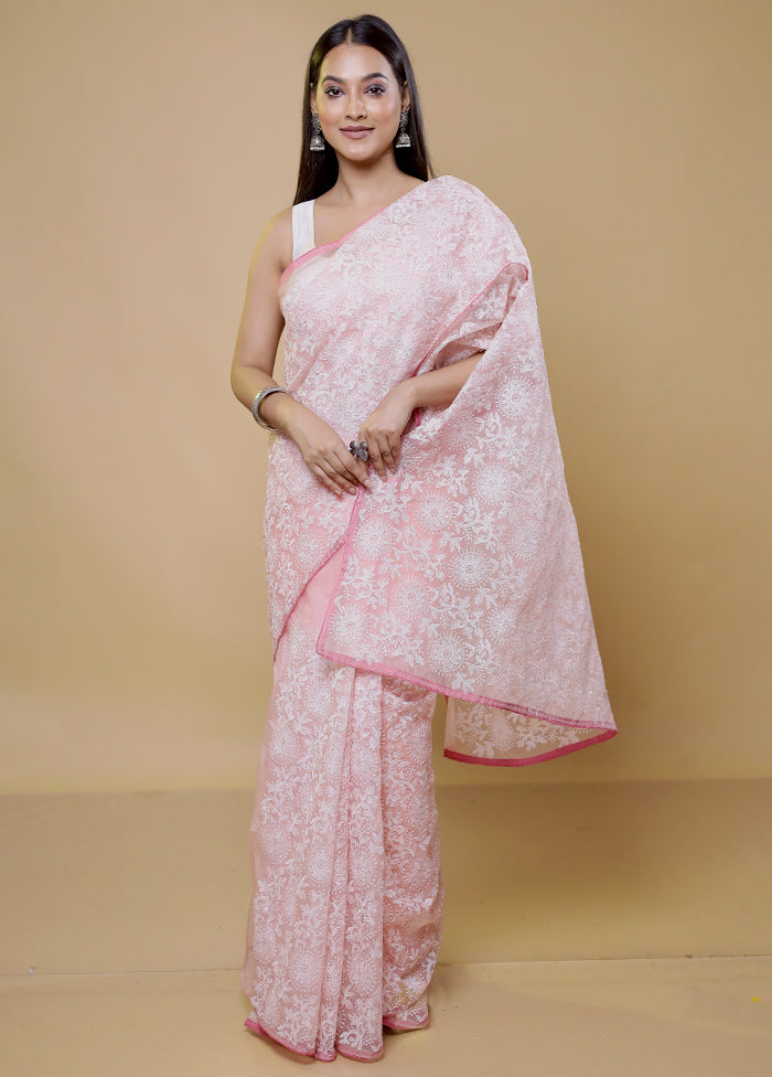 Pink Organza Saree With Blouse Piece