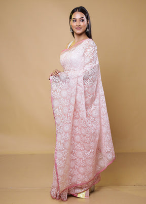 Pink Organza Saree With Blouse Piece