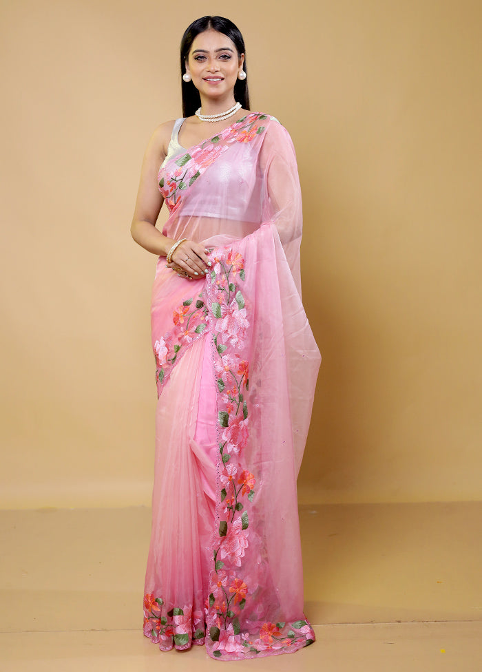 Pink Organza Saree With Blouse Piece