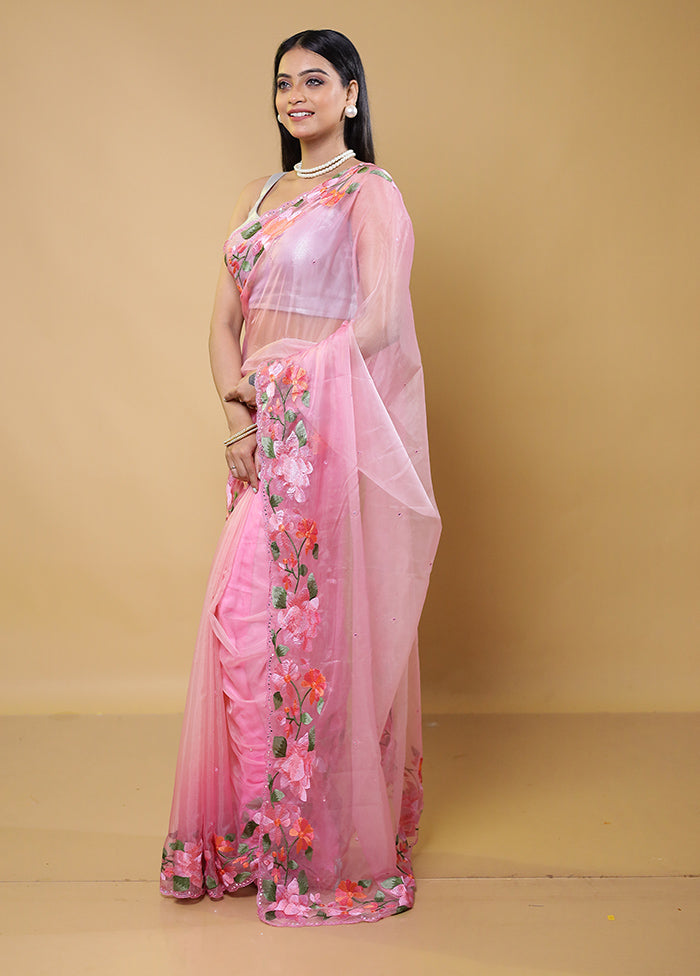 Pink Organza Saree With Blouse Piece