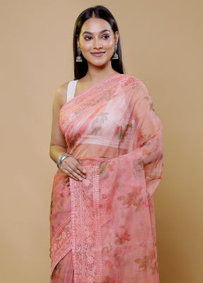 Pink Organza Saree With Blouse Piece