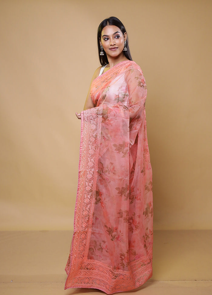 Pink Organza Saree With Blouse Piece