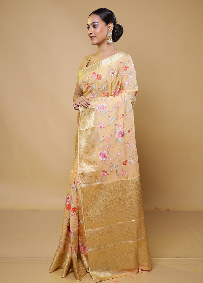 Cream Organza Saree With Blouse Piece