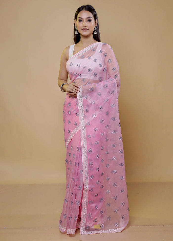 Pink Organza Saree With Blouse Piece