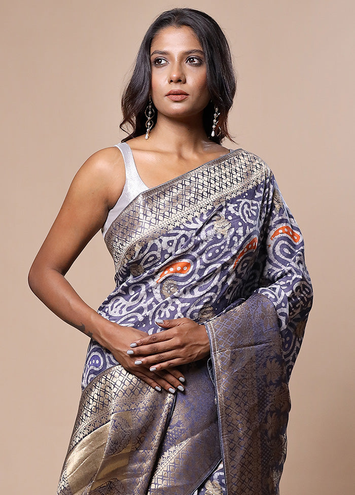 Blue Tussar Silk Saree With Blouse Piece