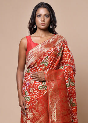 Red Tussar Silk Saree With Blouse Piece