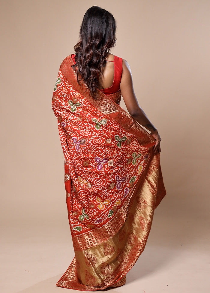 Red Tussar Silk Saree With Blouse Piece