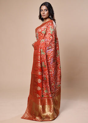 Red Tussar Silk Saree With Blouse Piece