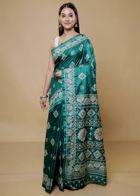 Green Dupion Silk Saree With Blouse Piece