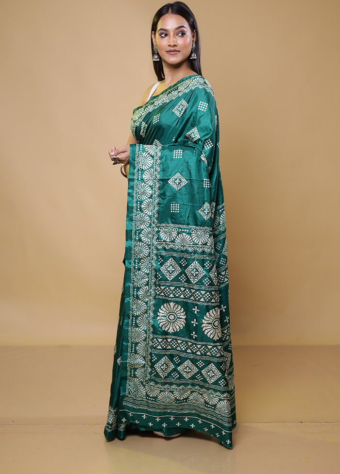 Green Dupion Silk Saree With Blouse Piece