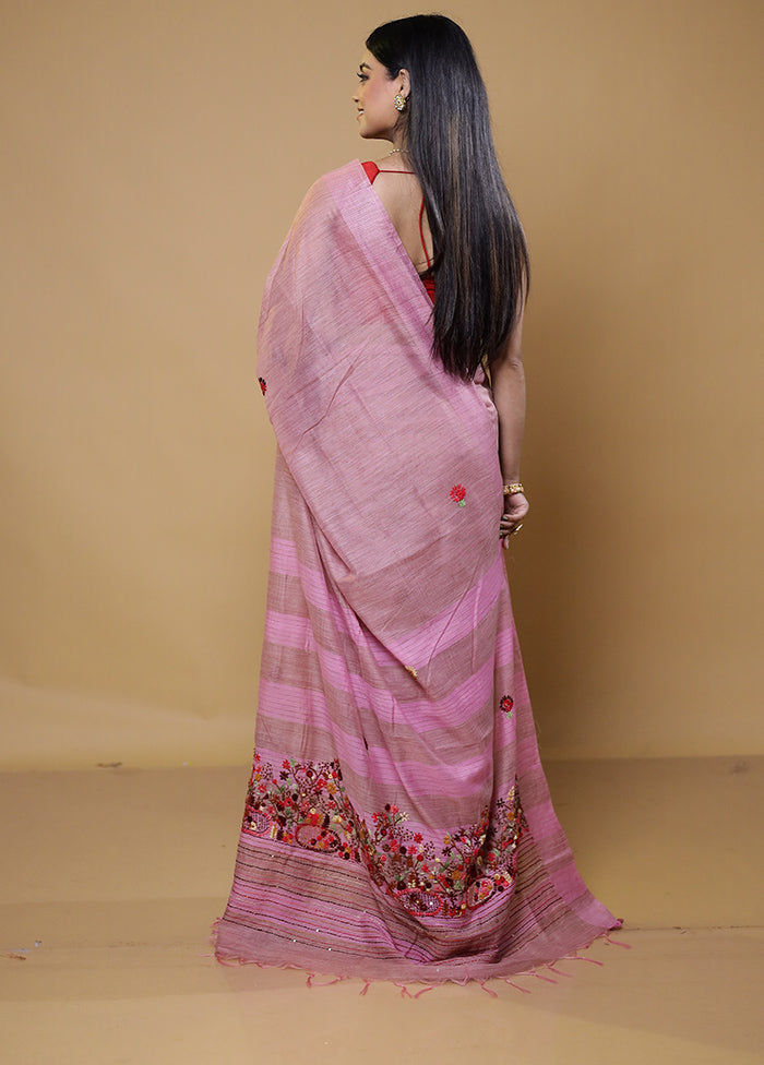 Pink Cotton Saree With Blouse Piece