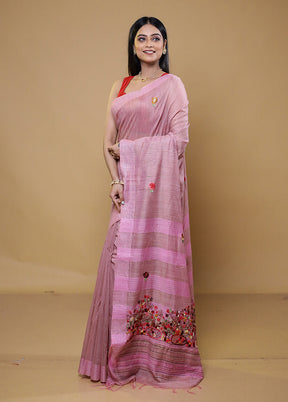 Pink Cotton Saree With Blouse Piece