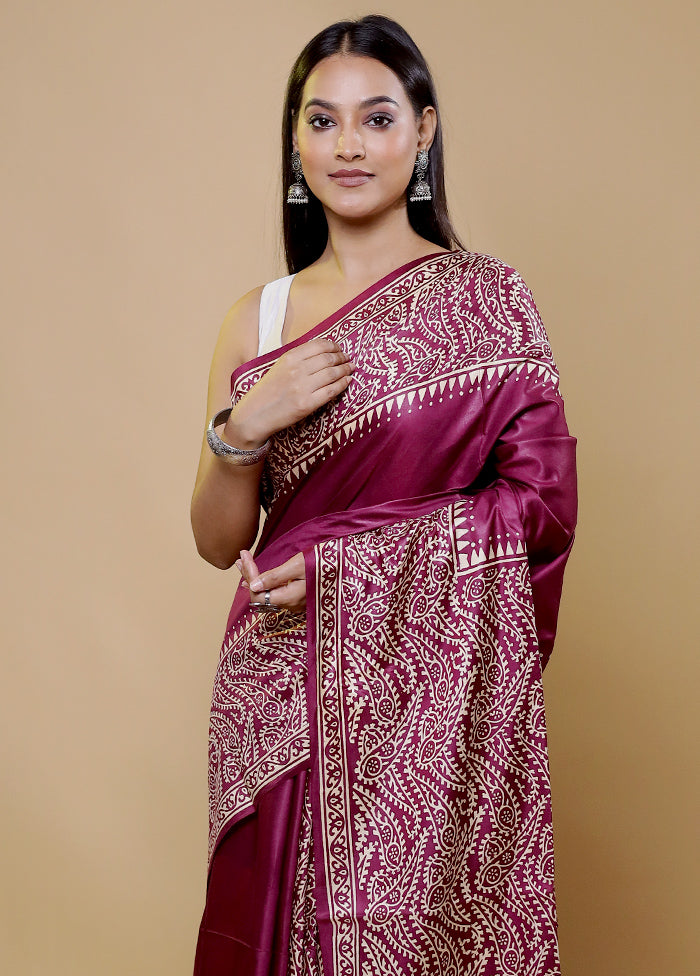 Pink Printed Silk Saree Without Blouse Piece