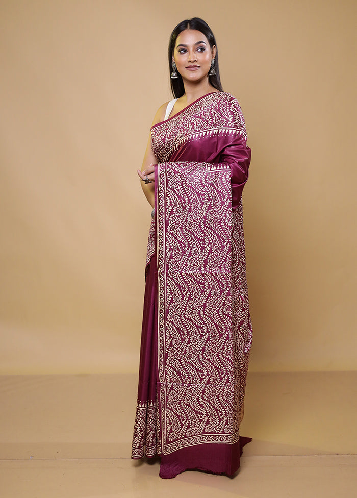 Pink Printed Silk Saree Without Blouse Piece