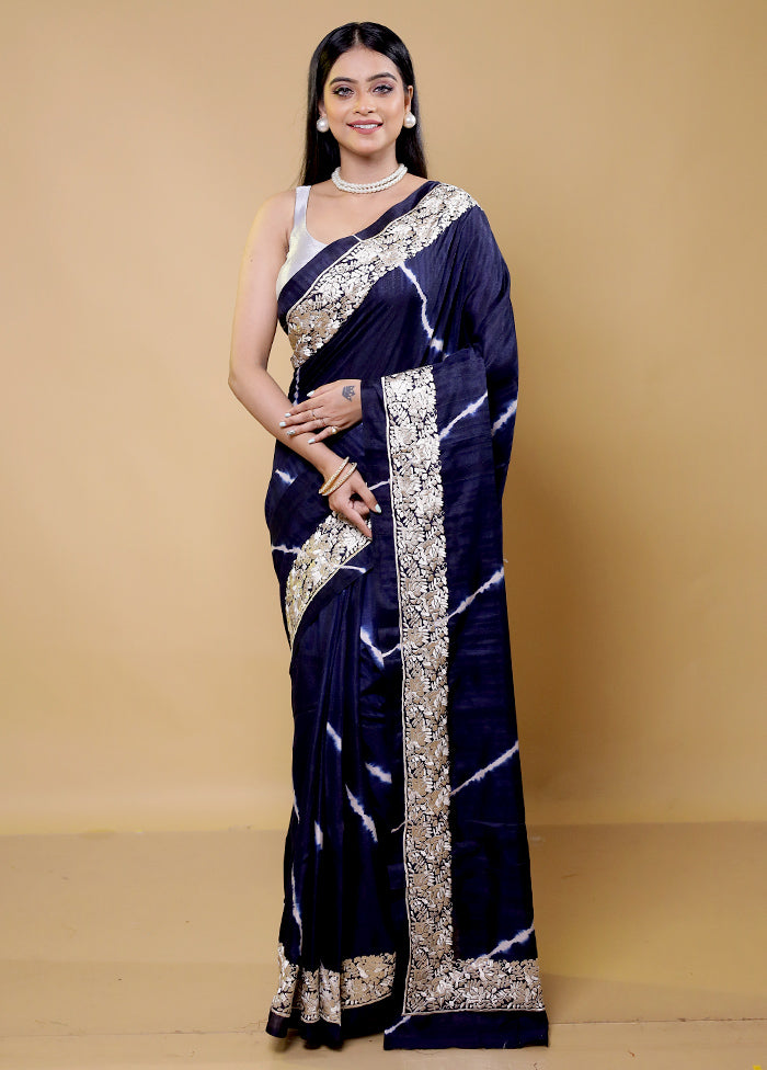 Blue Tussar Silk Saree With Blouse Piece