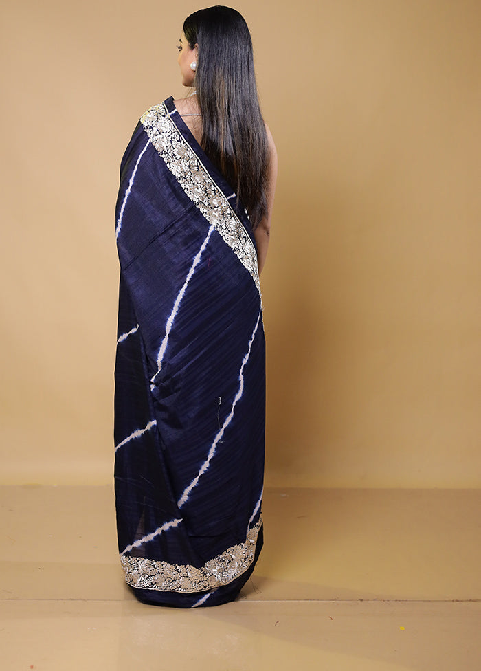 Blue Tussar Silk Saree With Blouse Piece