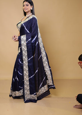 Blue Tussar Silk Saree With Blouse Piece