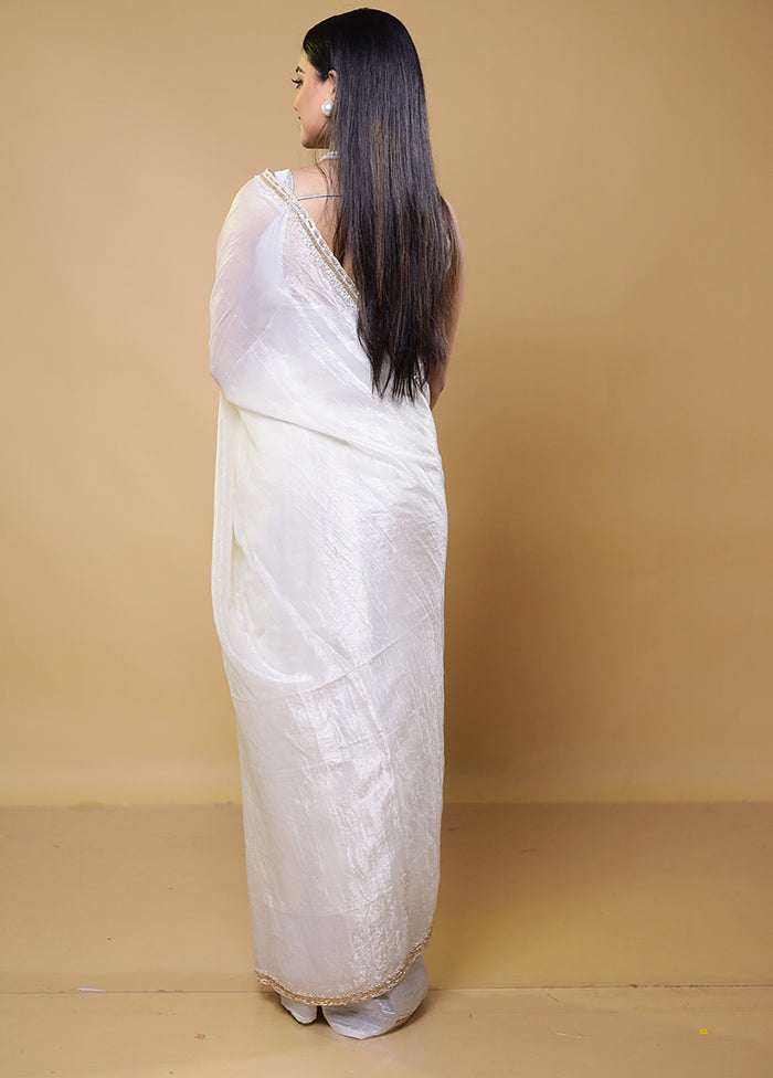 White Crushed Tissue Silk Saree With Blouse Piece