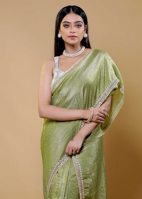 Green Crushed Tissue Silk Saree With Blouse Piece