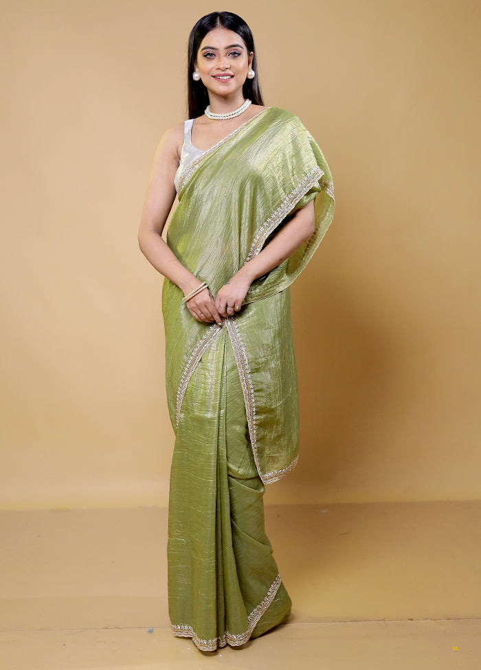 Green Crushed Tissue Silk Saree With Blouse Piece