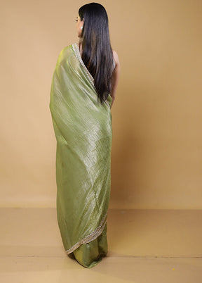 Green Crushed Tissue Silk Saree With Blouse Piece