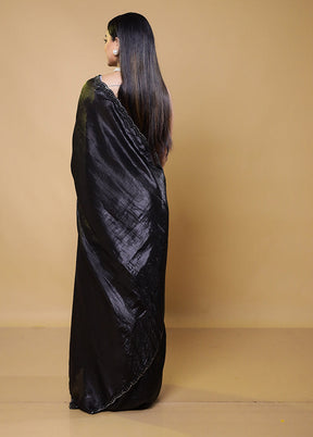 Black Crushed Tissue Silk Saree With Blouse Piece