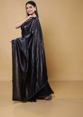 Black Crushed Tissue Silk Saree With Blouse Piece