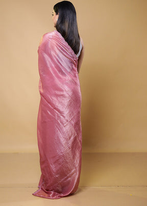 Pink Crushed Tissue Silk Saree With Blouse Piece