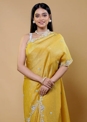 Yellow Handloom Tissue Pure Silk Saree With Blouse Piece